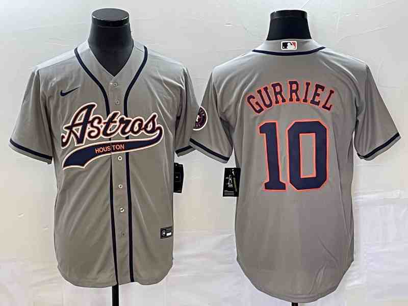 Men's Houston Astros #10 GrayYuli Gurriel Gray With Patch Cool Base Stitched Baseball Jersey1