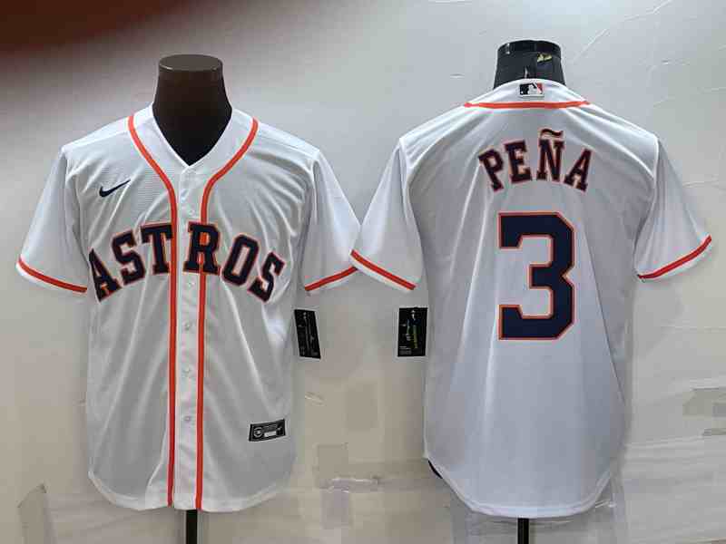 Men's Houston Astros #3 Number White With Patch Stitched MLB Cool Base Nike Jersey