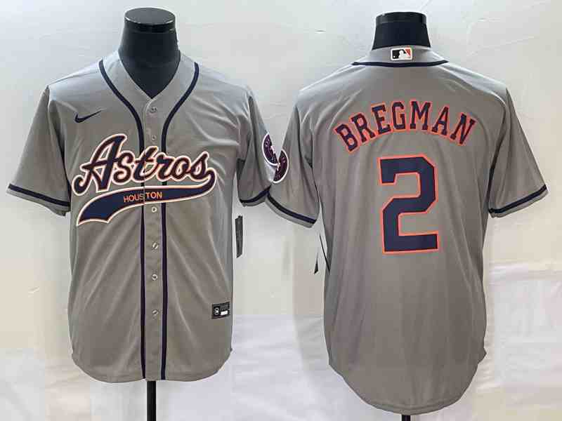 Men's Houston Astros #2 Alex Bregman Gray With Patch Cool Base Stitched Baseball Jersey
