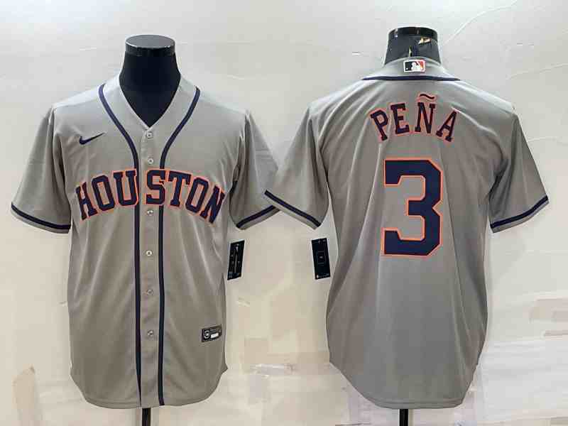 Men's Houston Astros #3 Jeremy Pena Grey With Patch Stitched MLB Cool Base Nike Jersey1