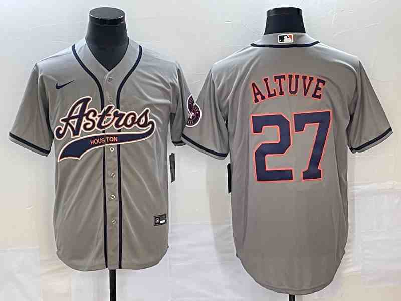 Men's Houston Astros #27 Jose Altuve Gray With Patch Cool Base Stitched Jersey