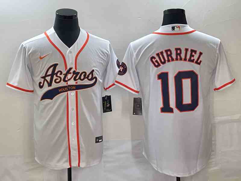 Men's Houston Astros #10 GrayYuli Gurriel White With Patch Cool Base Stitched Baseball Jersey
