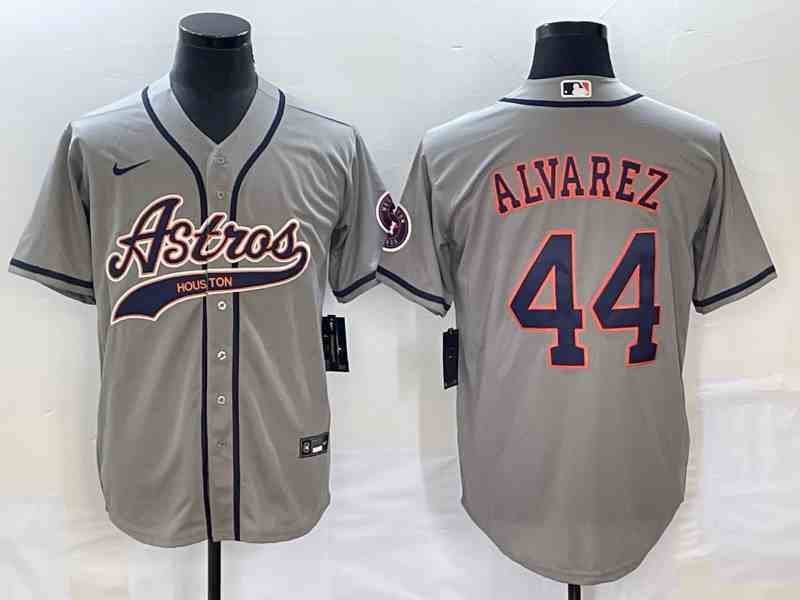 Men's Houston Astros #44 Yordan Alvarez Gray With Patch Cool Base Stitched Baseball Jersey