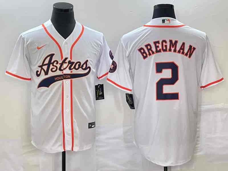Men's Houston Astros #2 Alex Bregman White With Patch Cool Base Stitched Baseball Jersey1