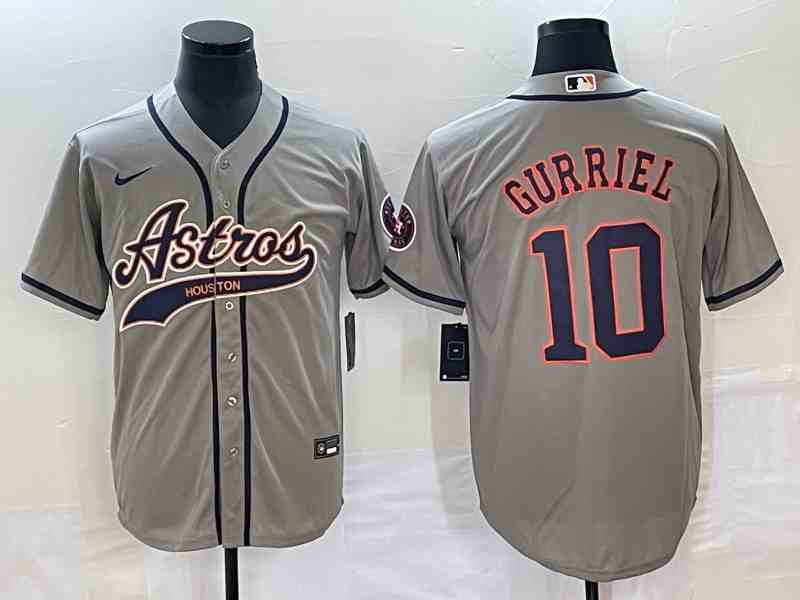 Men's Houston Astros #10 Yuli Gurriel Gray With Patch Cool Base Stitched Jersey (2)