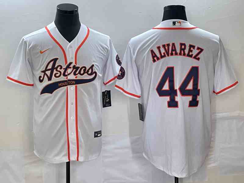 Men's Houston Astros #44 Yordan Alvarez White With Patch Cool Base Stitched Baseball Jersey