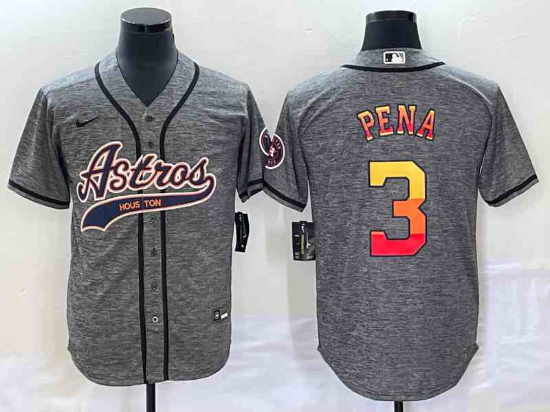 Men's Houston Astros #3 Jeremy Pena Grey Gridiron Cool Base Stitched Baseball Jersey