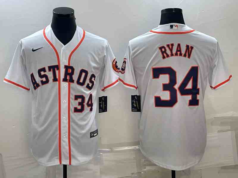 Men's Houston Astros #34 Number White With Patch Stitched MLB Cool Base Nike Jersey