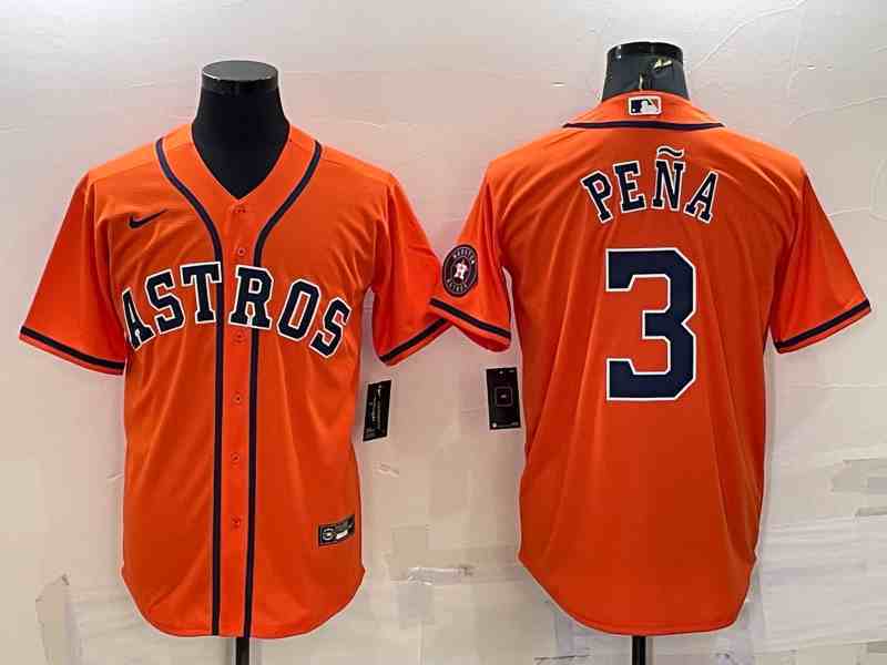 Men's Houston Astros #3 Jeremy Pena Number Orange With Patch Stitched MLB Cool Base Nike Jersey2