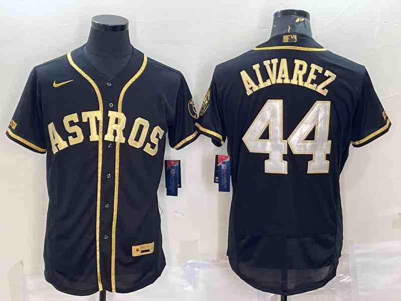 Men's Houston Astros #44 Yordan Alvarez Black Gold 2022 World Series Stitched Baseball Jersey