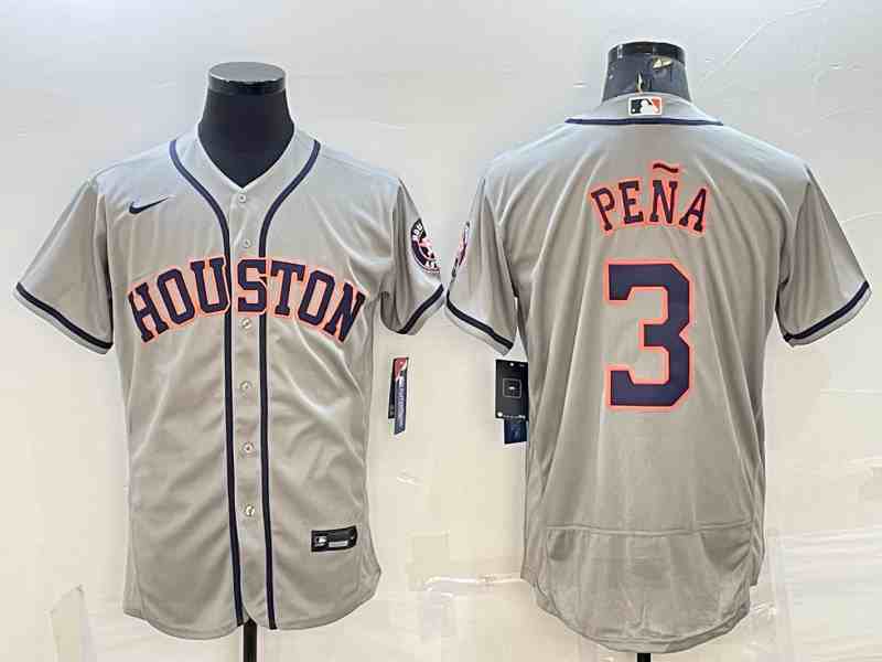 Men's Houston Astros #3 Jeremy Pena Number Grey With Patch Stitched MLB Flex Base Nike Jersey1
