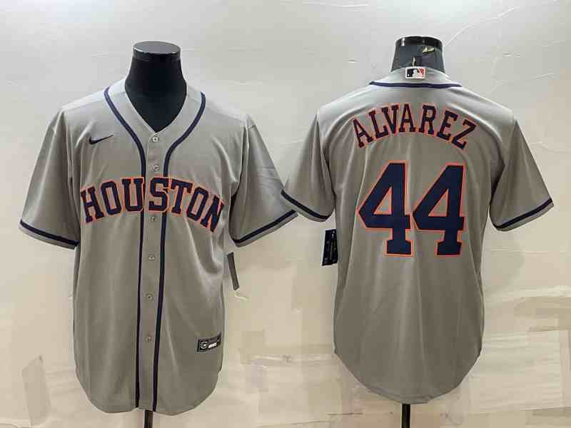 Men's Houston Astros #44 Yordan Alvarez Number Grey With Patch Stitched MLB Cool Base Nike Jersey (2)