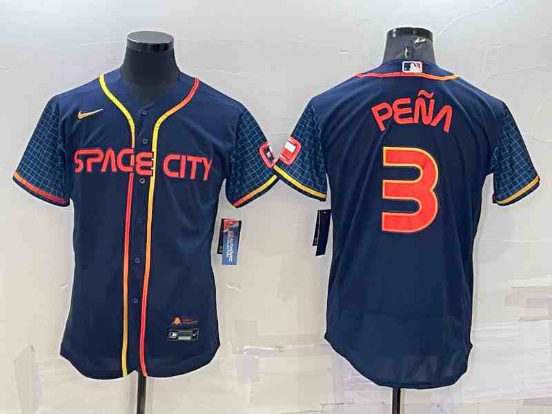 Men's Houston Astros #3 Jeremy Pena Number 2022 Navy Blue City Connect Flex Base Stitched Jersey1