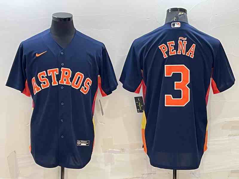 Men's Houston Astros #3 Jeremy Pena Number Navy Blue With Patch Stitched MLB Cool Base Nike Jersey2