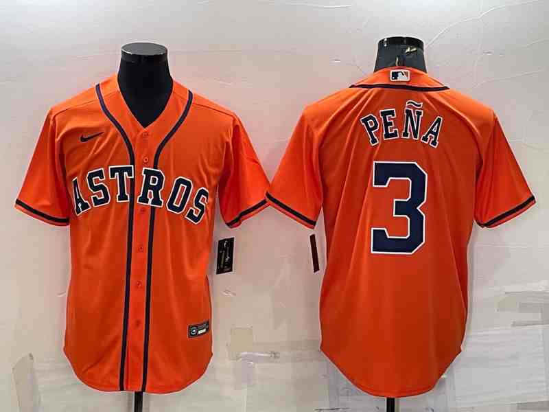 Men's Houston Astros #3 Jeremy Pena Number Orange With Patch Stitched MLB Cool Base Nike Jersey1