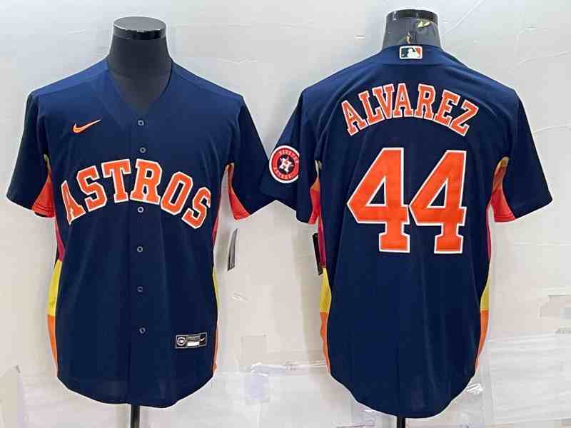 Men's Houston Astros #44 Yordan Alvarez Number Navy Blue With Patch Stitched MLB Cool Base Nike Jersey1