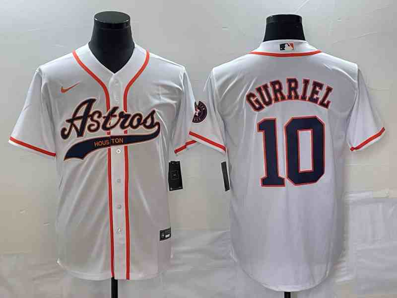 Men's Houston Astros #10 GrayYuli Gurriel White With Patch Cool Base Stitched Baseball Jersey 4