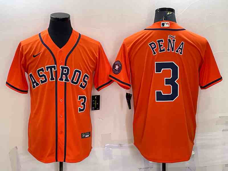 Men's Houston Astros #3 Jeremy Pena Number Orange With Patch Stitched MLB Cool Base Nike Jersey