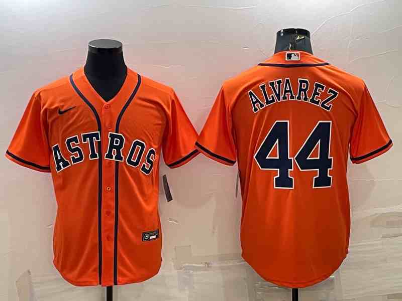 Men's Houston Astros #44 Yordan Alvarez Number Orange With Patch Stitched MLB Cool Base Nike Jersey1