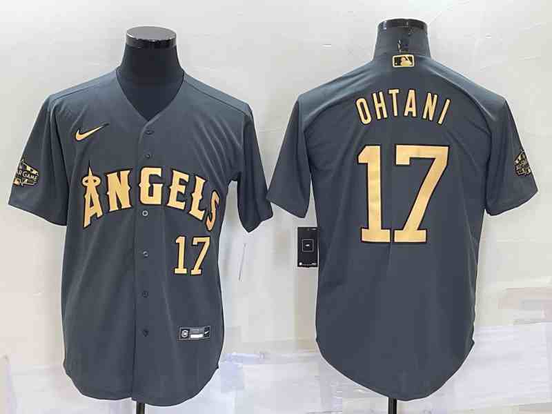 Men's Los Angeles Angels #17 Shohei Ohtani Number Grey 2022 All Star Stitched Cool Base Nike Jersey