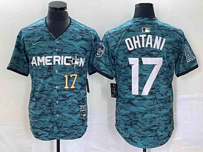 Men's Los Angeles Angels #17 Shohei Ohtani Teal 2023 All-Star Cool Base Stitched Baseball Jersey2