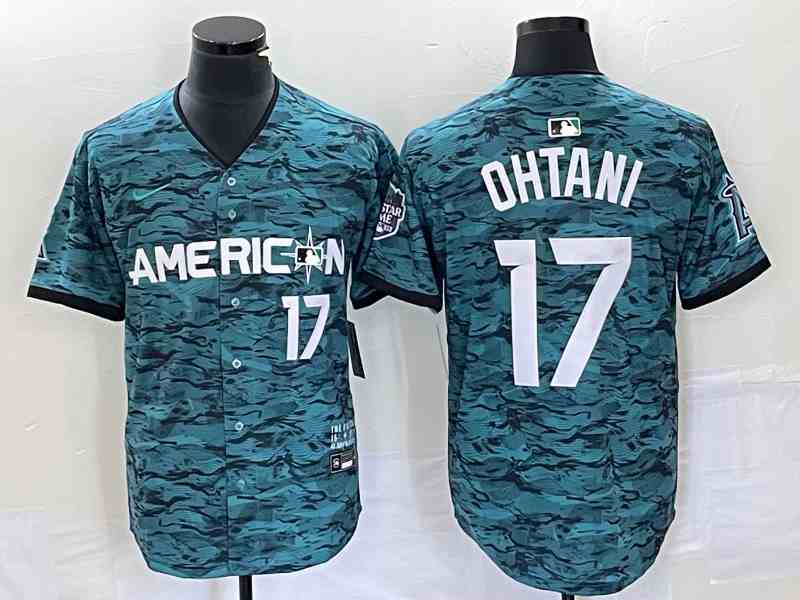 Men's Los Angeles Angels #17 Shohei Ohtani Teal 2023 All-Star Cool Base Stitched Baseball Jersey