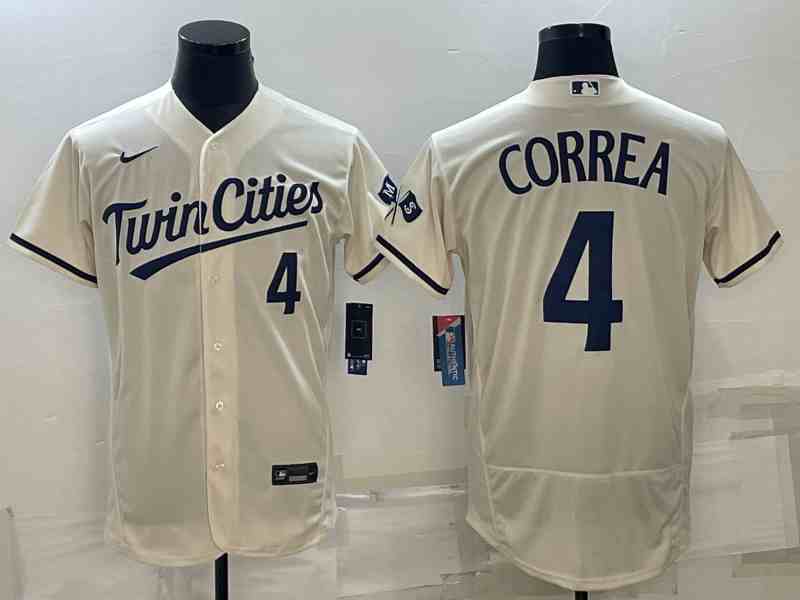 Men's Minnesota Twins #4 Carlos Correa Cream Flex Base Stitched Baseball Jersey