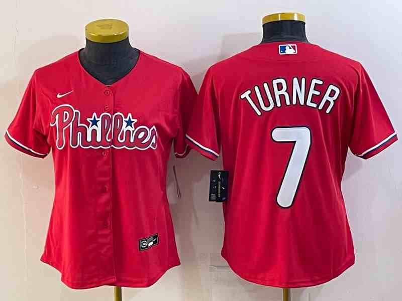 Women's Philadelphia Phillies #7 Trea Turner Red Cool Base Stitched Baseball Jersey