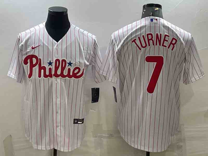 Men's Philadelphia Phillies #7 Trea Turner White Cool Base Stitched Baseball Jersey