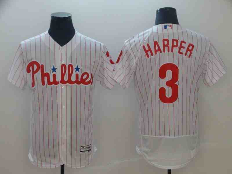 Men's Philadelphia Phillies #3 Bryce Harper White 2022 World Series Flex Base Stitched Baseball Jersey