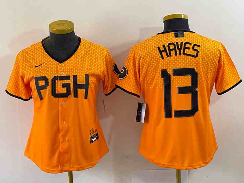 Women's Pittsburgh Pirates #13 KeBryan Hayes Yellow 2023 City Connect Stitched Jersey