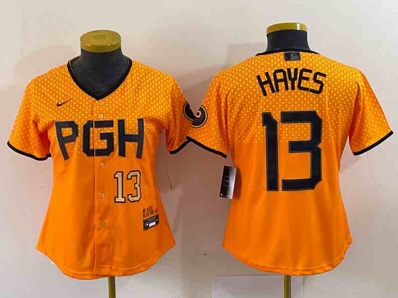 Women's Pittsburgh Pirates #13 KeBryan Hayes Number Yellow 2023 City Connect Stitched Jersey