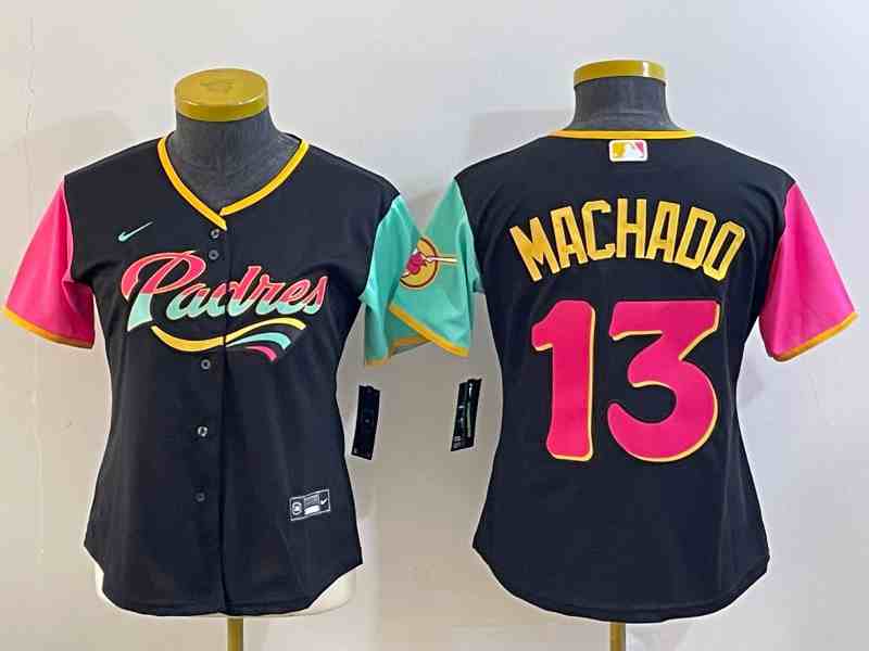 Women's San Diego Padres #13 Manny Machado Black 2022 City Connect Cool Base Stitched Jersey