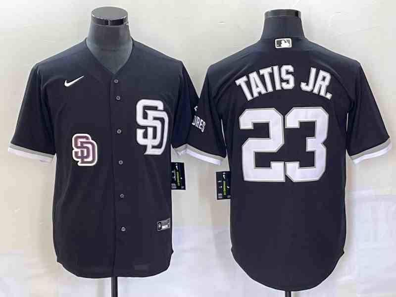 Men's San Diego Padres #23 Fernando Tatis Jr Number Black 2023 Cool Base Stitched Jersey1