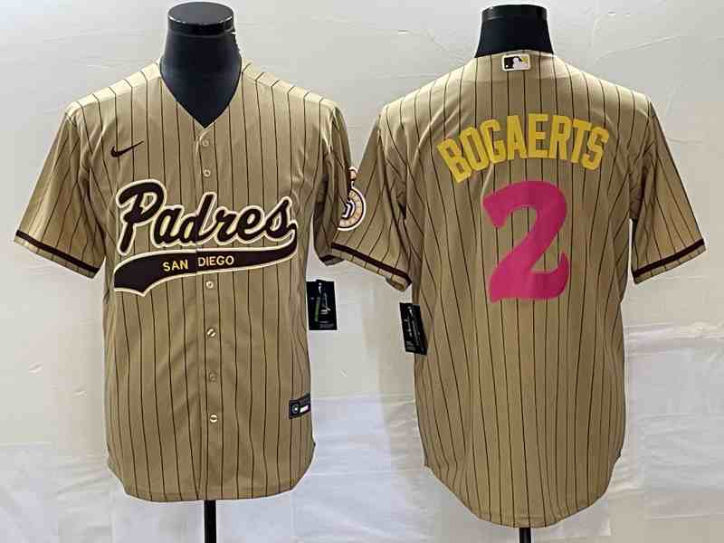 Men's San Diego Padres #2 Xander Bogaerts Tan Pinstripe 2023 City Connect Cool Base Stitched Jersey 1