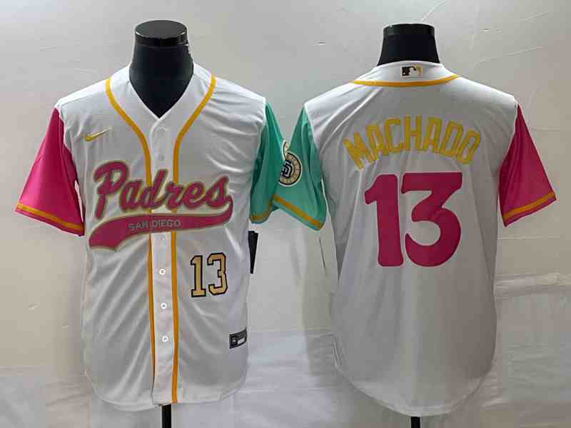 Men's San Diego Padres #13 Manny Machado Number White NEW 2023 City Connect Cool Base Stitched Jersey