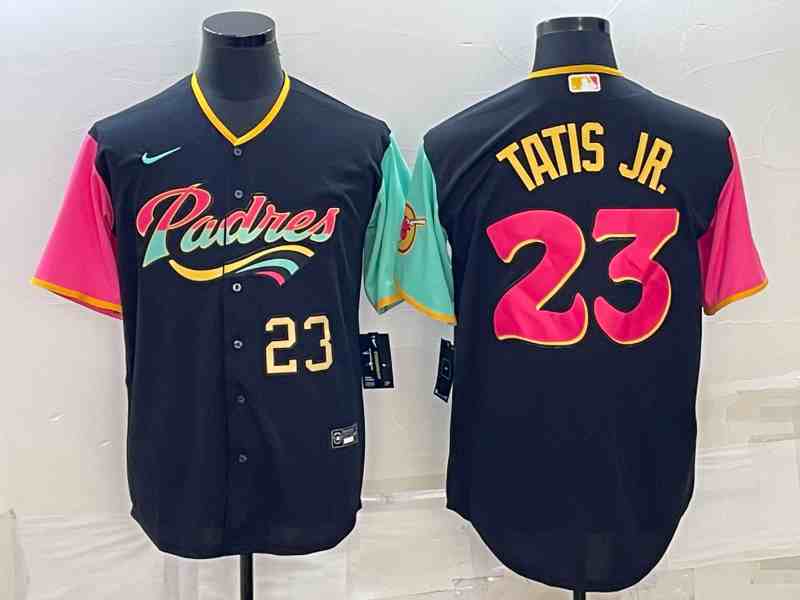 Men's San Diego Padres #23 Fernando Tatis Jr Number Black 2022 City Connect Cool Base Stitched Jersey