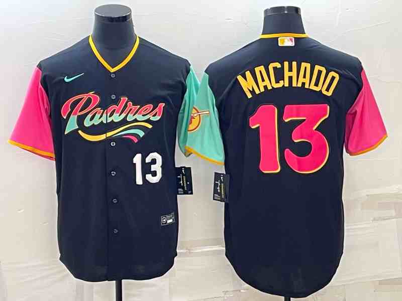 Men's San Diego Padres #13 Manny Machado Number Black NEW 2023 City Connect Cool Base Stitched Jersey