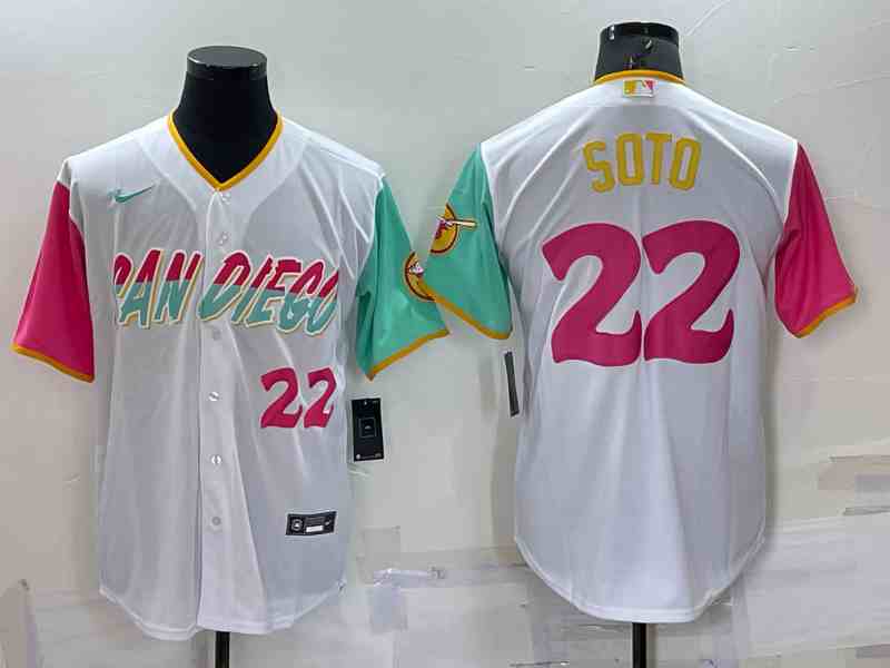 Men's San Diego Padres #22 Juan Soto Number White 2022 City Connect Cool Base Stitched Jersey (2)