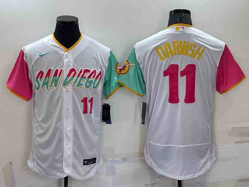 Men's San Diego Padres #11 Yu Darvish White Number 2022 City Connect Flex Base Stitched Jersey
