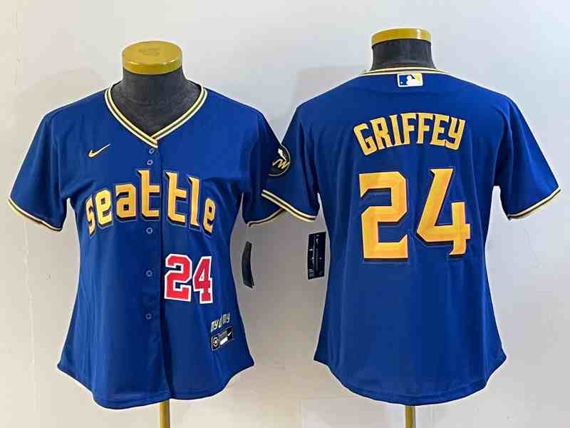Women's Seattle Mariners #24 Ken Griffey Number Blue 2023 City Connect Cool Base Stitched Jersey1