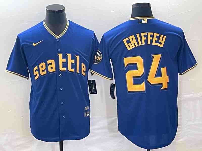 Men's Seattle Mariners #24 Ken Griffey Blue 2023 City Connect Flex Base Stitched Jersey