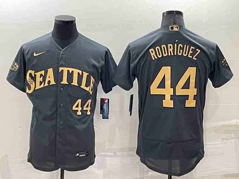 Men's Seattle Mariners #44 Julio Rodriguez Number Grey 2022 All Star Flex Base Stitched Jersey