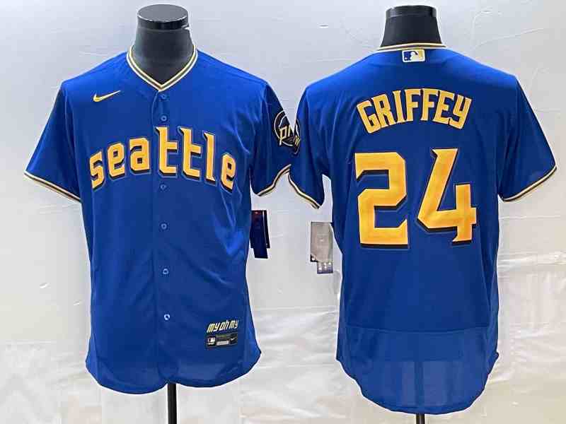 Men's Seattle Mariners #24 Ken Griffey Blue 2023 City Connect Cool Base Stitched Jersey