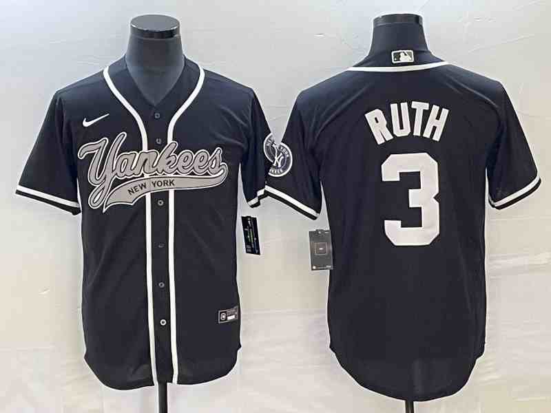 Men's New York Yankees #3 Babe Ruth  Black With Patch Cool Base Stitched Baseball Jersey
