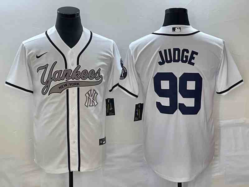 Men's New York Yankees #99 Aaron Judge Number White Cool Base Stitched Baseball Jersey1