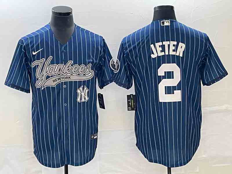 Men's New York Yankees #2 Derek Jeter Navy With Patch Cool Base Stitched Baseball Jersey2