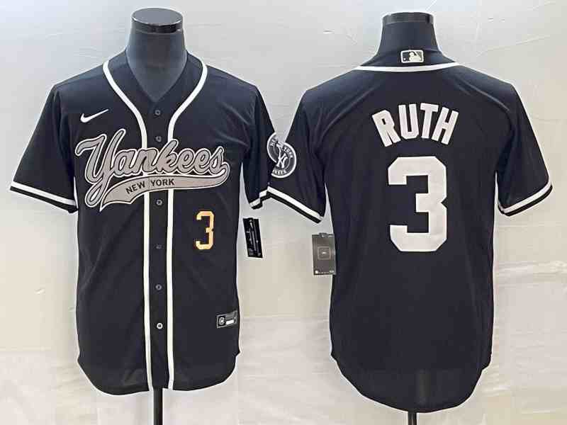 Men's New York Yankees #3 Babe Ruth  Black With Patch Cool Base Stitched Baseball Jersey1