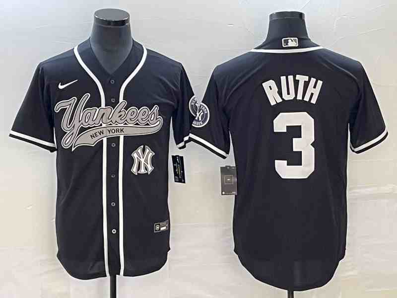 Men's New York Yankees #3 Babe Ruth  Black With Patch Cool Base Stitched Baseball Jersey2
