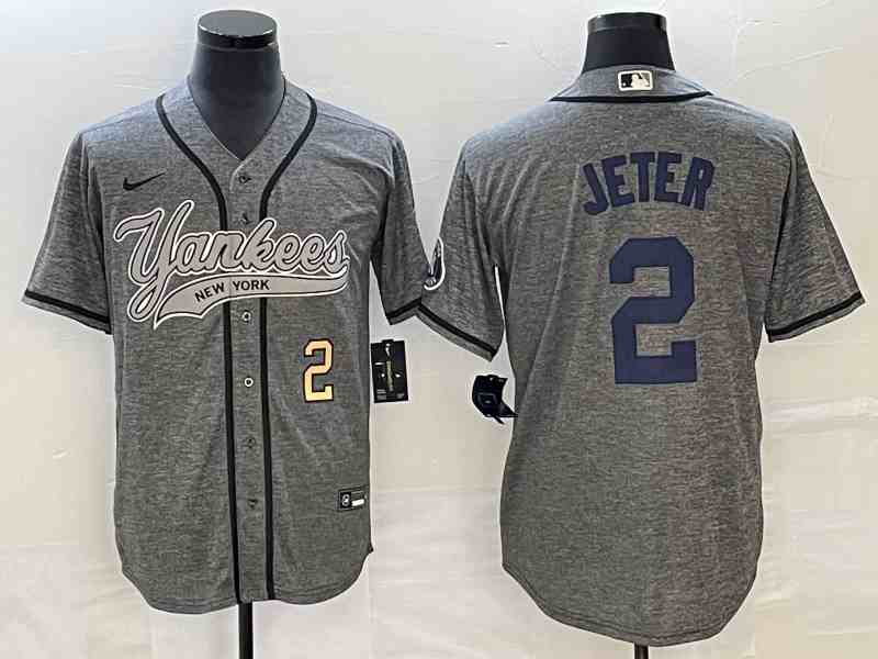 Men's New York Yankees #2 Derek Jeter Gray With Patch Cool Base Stitched Baseball Jersey2